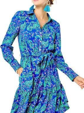 Lilly Pulitzer “Eclipse Blue Serenade In The Shade” Eileen Shirt Dress